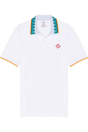 Casablanca Short Sleeve Polo in Greco Wave - White. Size M (also in ).