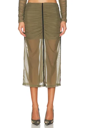 Diesel High Waisted Midi Skirt in Green - Green. Size L (also in M, S, XS).