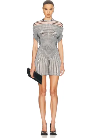 Jean Paul Gaultier Mariniere Body Morphing Short Dress in White & Black - Black,White. Size L (also in XS).