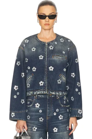 Marc Jacobs Sequin Daisy Cropped Jacket in Vintage Indigo - Blue. Size L (also in M, S, XS).