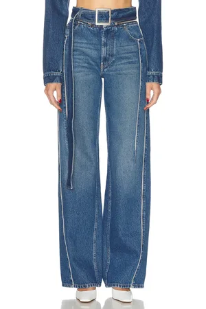 Jean Paul Gaultier Zip Belt Selvege Detail Wide Leg in Vintage Blue - Blue. Size 24 (also in 28, 29, 30).