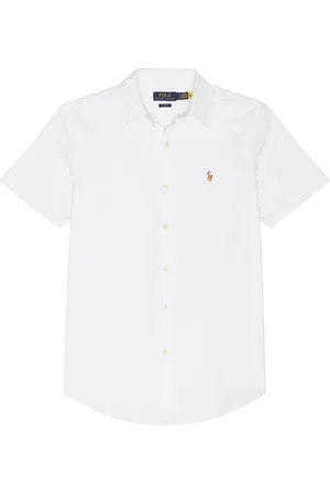 Ralph Lauren Short Sleeve Chambray Sport Shirt in White - White. Size L (also in M, XL/1X).