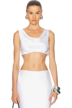 Norma Kamali Maria Cropped Top in Snow White - White. Size L (also in M, S, XL, XS).