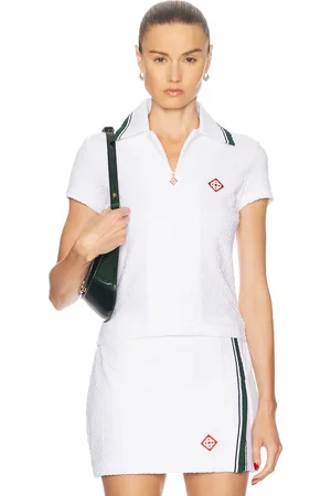 Casablanca Monogram Polo Top in Bright White - White. Size L (also in S, XS).