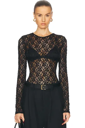 Frame Mesh Lace Top in Black - Black. Size M (also in ).