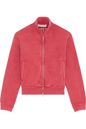 OUR LEGACY Mob Full Zip Mock Neck Sweatshirt in Red Sun Fade Hefty Fleece - Red. Size 48 (also in 50, 52).