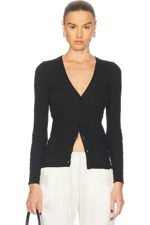 ENZA COSTA Linen Cotton V-Neck Cardigan in Black - Black. Size M (also in XS).