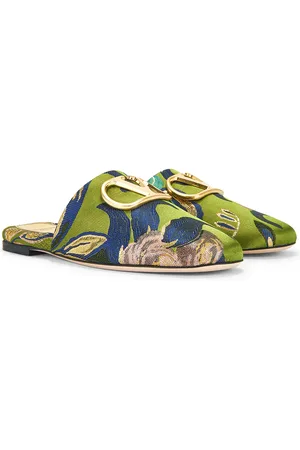 VALENTINO GARAVANI V Logo Signature Slipper in Jacquard Multi 2 - Green. Size 36.5 (also in 37.5, 38, 39.5, 40, 41).