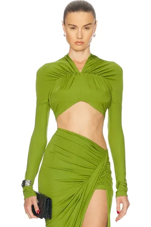 Atlein V-Neck Cropped Top in Lime - Green. Size 34 (also in 40).