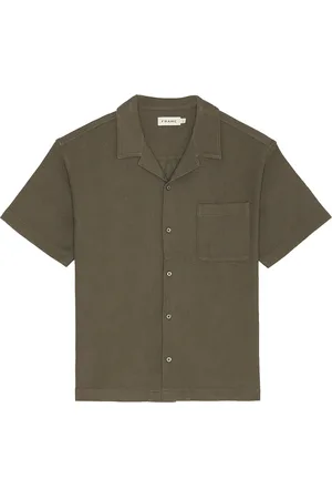 Frame Jacquard Relaxed Camp Collared Shirt in Dark Sage - Sage. Size L (also in M).