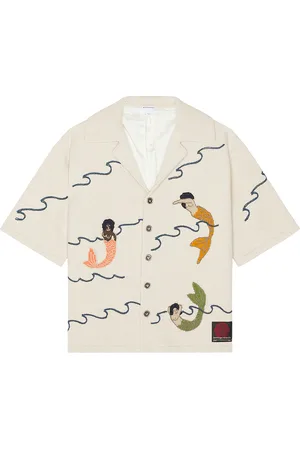Bottega Veneta Button Down Mermaid Shirt in Dove & Multicolor - Beige. Size L (also in M).