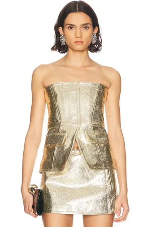 Retrofete Annie Leather Top in Gold - Metallic Gold. Size L (also in M, S, XL, XS).