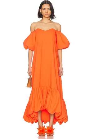 Caroline Constas Lucia High Low Bubble Hem Midi Dress in Flame - Orange. Size S (also in XS).