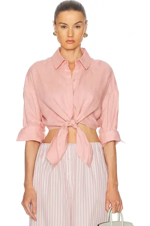 Staud Lisa Linen Top in Faded Blush - Blush. Size L (also in M, S, XS).