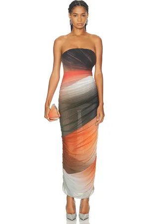The Attico Strapless Midi Dress in Orange Brown & White Gradient - Brown,Orange. Size 38 (also in ).