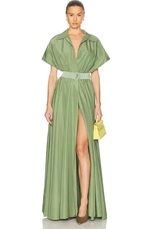 Norma Kamali Super Oversized Sleeveless Boyfriend Shirt Flared Gown in Vintage Green - Green. Size S (also in XL, XS).