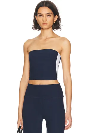 Beyond Yoga Spacedye Strapless Stripe Top in Nocturnal Navy - Navy. Size L (also in M, S, XS).