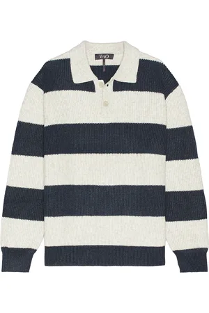 WAO Striped Long Sleeve Polo in Green - Green. Size S (also in XL/1X).