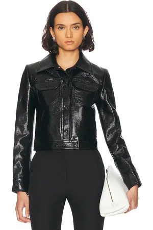 Courrèges Vintage Leather Trucker Jacket in Black - Black. Size 36 (also in 38).
