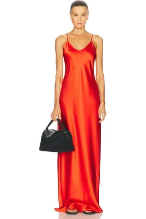 ÉTERNE Mila Silk Maxi Dress in Poppy - Red. Size M (also in S, XS).