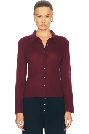 Guest In Residence Long Sleeve Cashmere Shirt in Plum - Burgundy. Size S (also in XS).