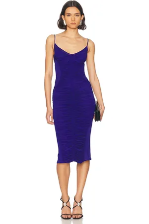 MUGLER Ruched Midi Dress in Ultra Blue - Blue. Size 36 (also in 40).