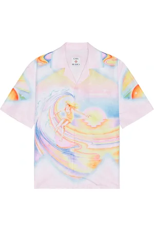 Casablanca Printed Swim Open Collar Shirt in Psychedelic Nirvana - Blush,Yellow. Size L (also in M, S, XL/1X).