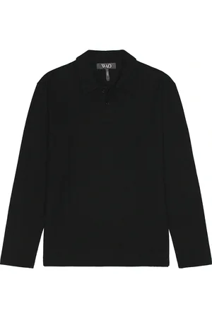 WAO The Textured Long Sleeve Polo in Black - Black. Size L (also in M, S, XL/1X).