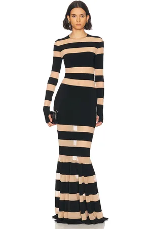 Norma Kamali Spliced Dress Fishtail Gown in Black & Nude Mesh - Black. Size L (also in M, S, XL, XS).