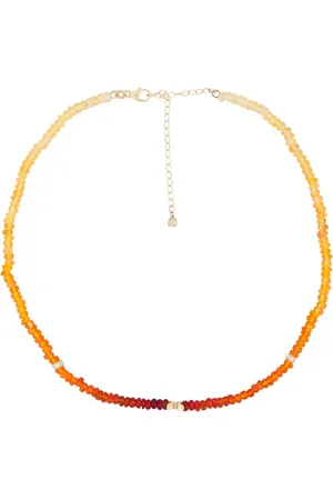 Sydney Evan Butterfly Beaded Necklace in Yellow Gold & Fire Opal Bead - Metallic Gold. Size all.