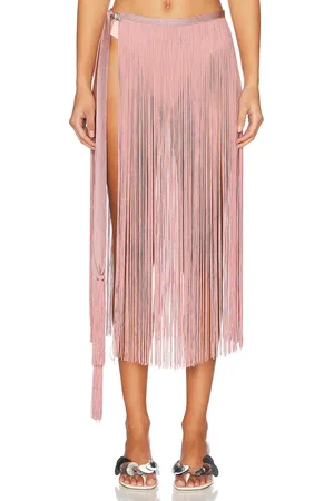 BLUMARINE Fringe Midi Skirt in Canyon Rose - Rose. Size M (also in ).