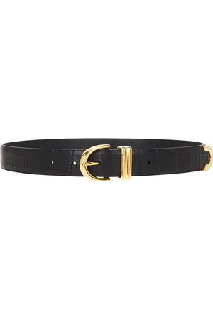 Khaite Bambi Croc Embossed Skinny Belt in Black - Black. Size 70 (also in 90).