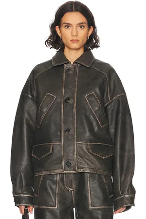 Saks Potts Claria Leather Jacket in Destroyed Black - Black. Size M (also in S, XS).
