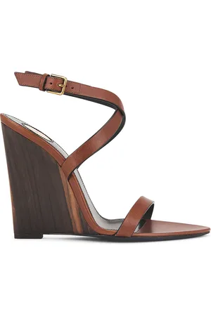 Saint Laurent Wedge Sandal in Bruciato - Brown. Size 36 (also in 37, 38, 39, 39.5, 40, 41).