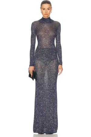 Balenciaga Sequins Knit Maxi Dress in Navy & Silver - Navy. Size M (also in S, XS).