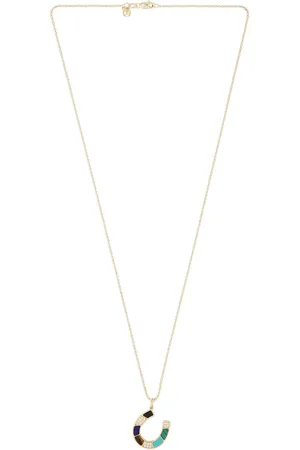 Sydney Evan Mosaic Horseshoe Charm Necklace in Yellow Gold & Diamond - Metallic Gold. Size all.