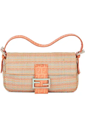 Fendi Woven Leather Baguette Shoulder Bag in Multi - Orange. Size all.