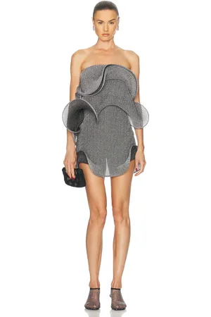 SID NEIGUM Italian Micro Mini Dress in Silver & Black - Metallic Silver. Size L (also in M, XS).