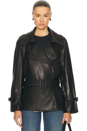 Nour Hammour Brea Belted Leather Jacket in Black - Black. Size 34 (also in ).