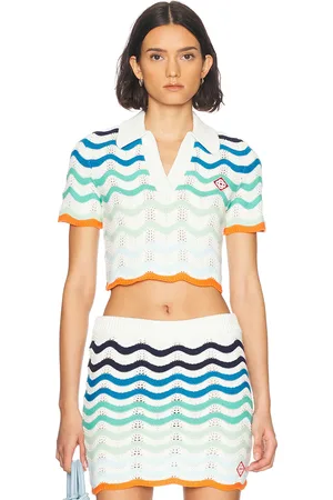 Casablanca Wavy Crochet Top in Wave - White. Size L (also in XS).