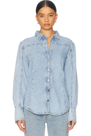 Frame Curved Shirt in Shimmy - Blue. Size L (also in M, S, XS).