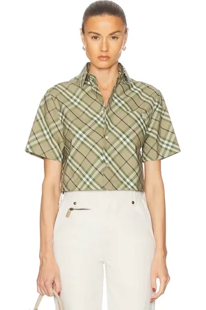 Burberry Button Up Top in Saxon Ip Check - Green. Size 0 (also in 2, 4, 6).