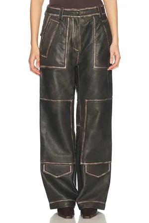 Saks Potts Clive Leather Pant in Destroyed Black - Black. Size M (also in S, XS).