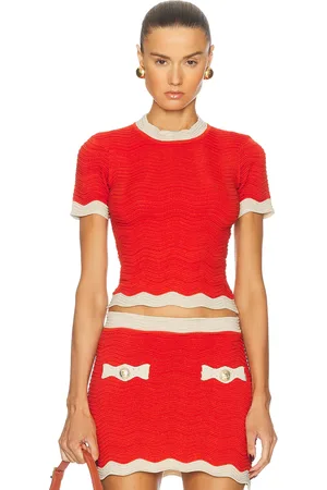 Retrofete Iyla Knit Top in Metallic Geranium - Red. Size M (also in S, XL, XS).