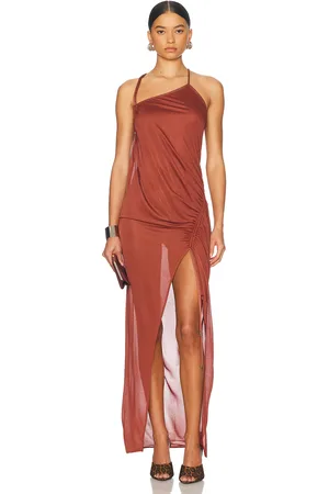 BLUMARINE Ruched Long Dress in Sequoia - Wine. Size 36 (also in 42).