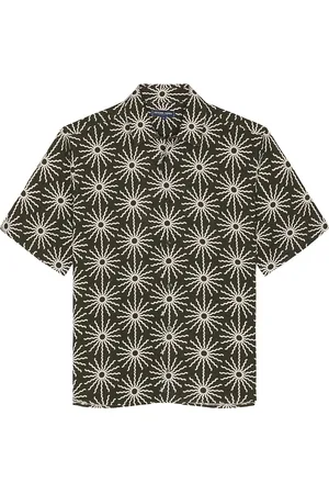 Frescobol Carioca Castro Linen Copa Sol Printed Shirt in Seawood - Olive. Size L (also in M).