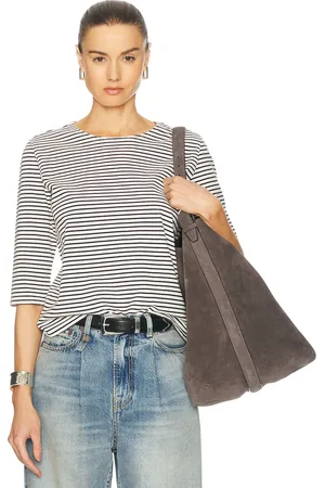 R13 Elbow Sleeve Stripe Tee in Navy & Ecru Narrow Stripe - Navy. Size S (also in XS).
