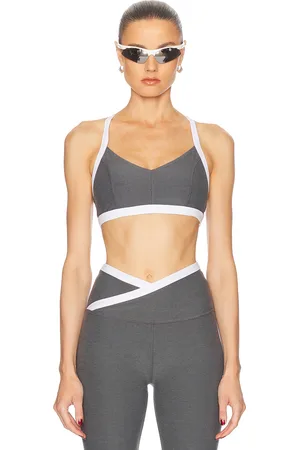 Beyond Yoga Spacedye Outlines Bra in True Gray Heather & Cloud White - Grey. Size M (also in S, XS).