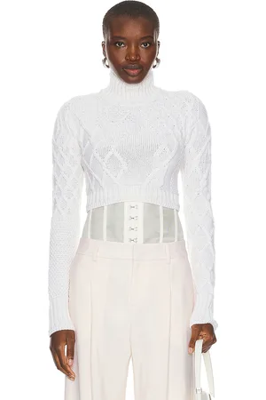 MONSE Cropped Cable Sweater in Ivory - Ivory. Size L (also in ).