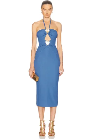 PATBO Merian Knit Halter Dress in Blue - Blue. Size M (also in ).